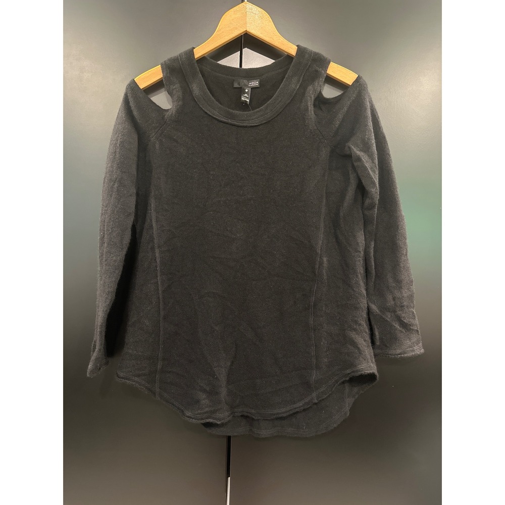 Aqua Cashmere Black Cold Shoulder Sweater 100% Cashmere Knit Top Womens Small